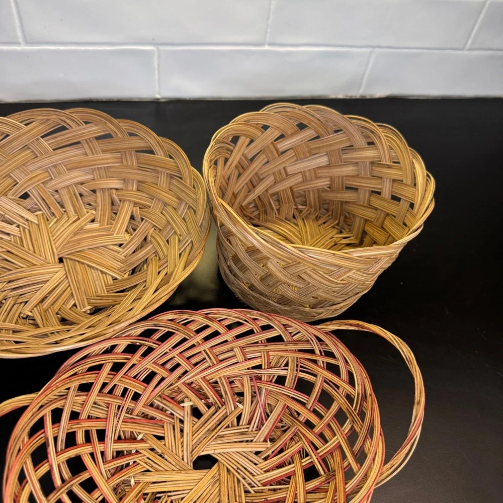 Woven Wicker Basket Set 3pc Tan Red Boho Rustic Home Decor Philippines 1110
